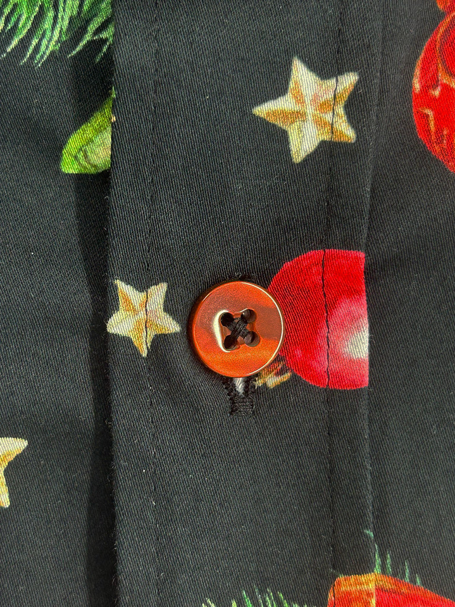 Black Christmas Print Men's Shirt with Matching Handkerchief-Makrom