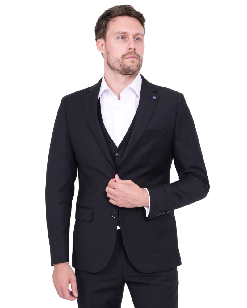 Black Classic Plain 3 Piece Men's Suit-Makrom