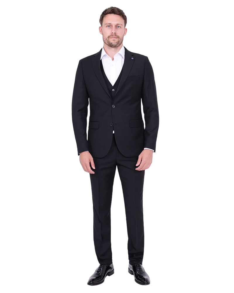 Black Classic Plain 3 Piece Men's Suit-Makrom