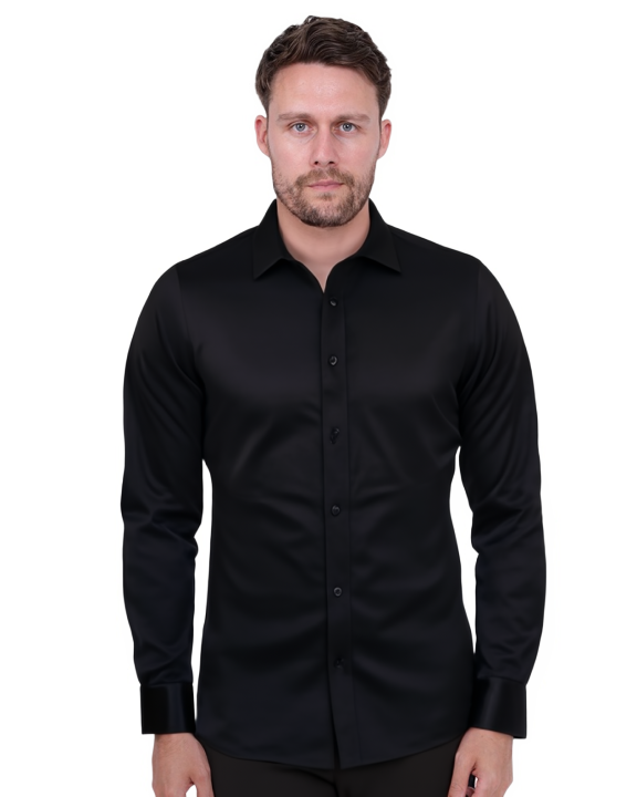 Black Classic Single Cuff Men's Shirt-Makrom