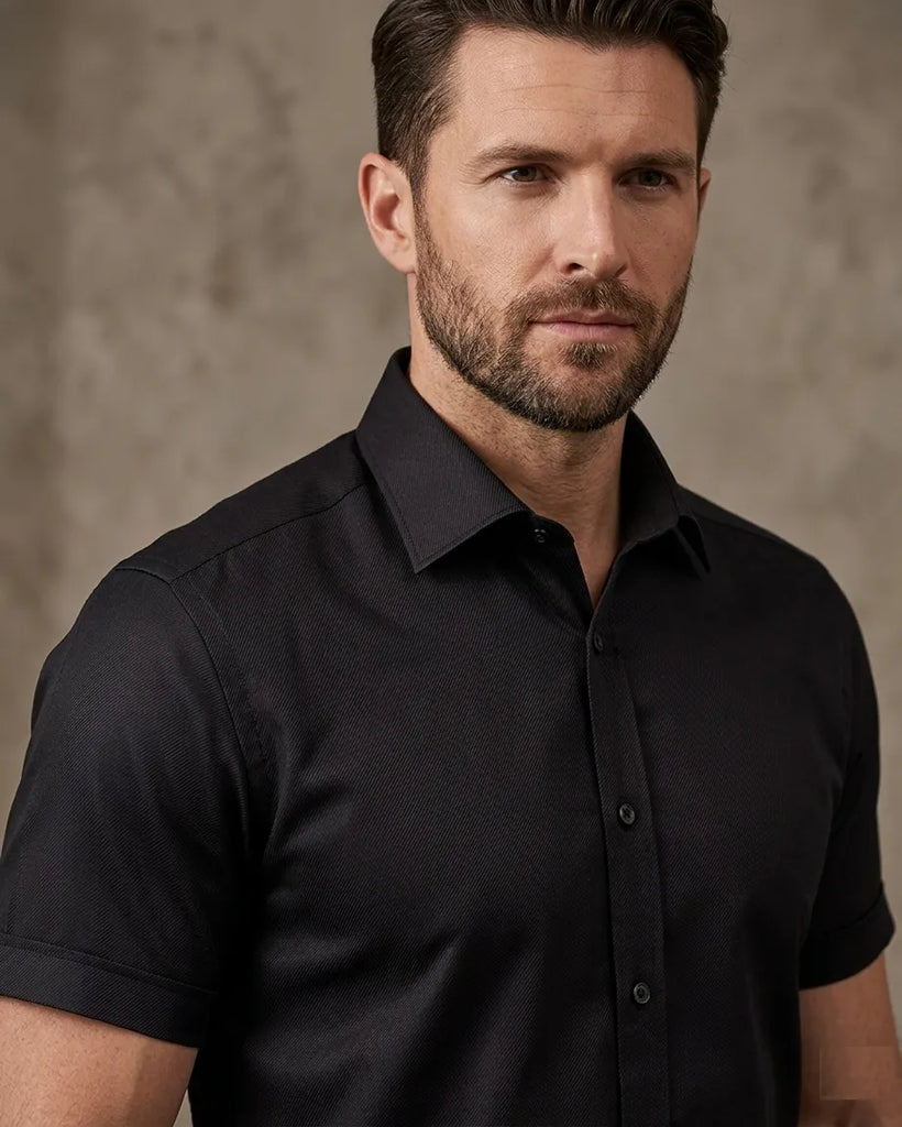 Black Classic Twill Short Sleeve Shirt