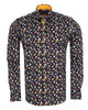 Black Cocktail Print Shirt with Matching Handkerchief-Makrom