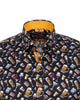Black Cocktail Print Shirt with Matching Handkerchief-Makrom