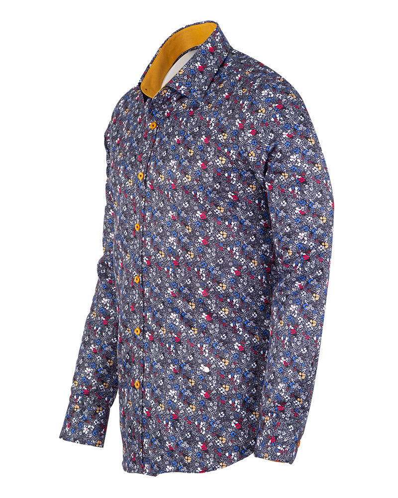 Black Colourful Floral Print Shirt-Makrom