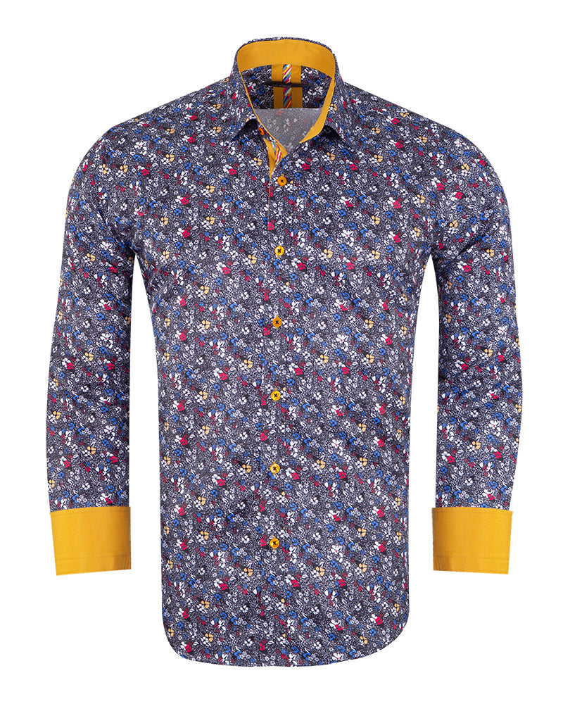 Black Colourful Floral Print Shirt-Makrom