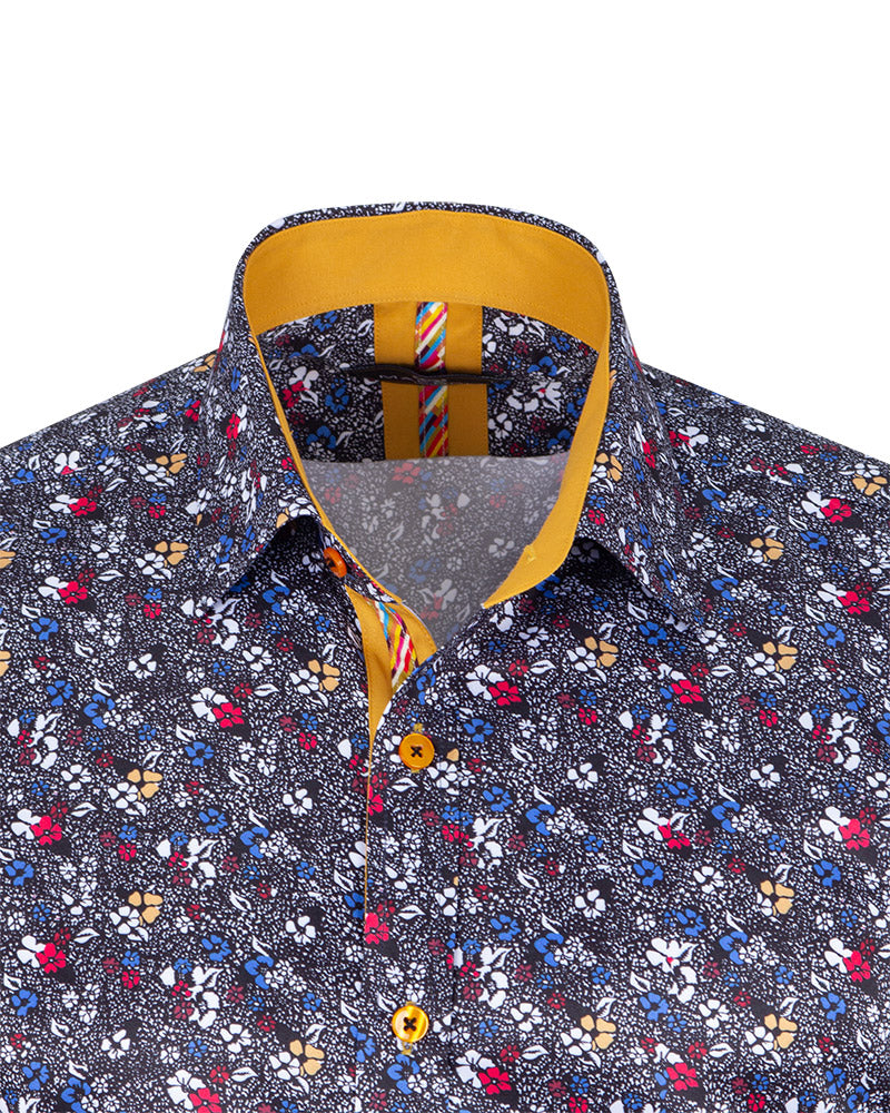 Black Colourful Floral Print Shirt-Makrom