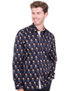 Black Colourful Skull Print Shirt with Matching Handkerchief-Makrom