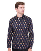Black Colourful Skull Print Shirt with Matching Handkerchief-Makrom