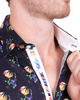 Black Colourful Skull Print Shirt with Matching Handkerchief-Makrom