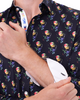 Black Colourful Skull Print Shirt with Matching Handkerchief-Makrom