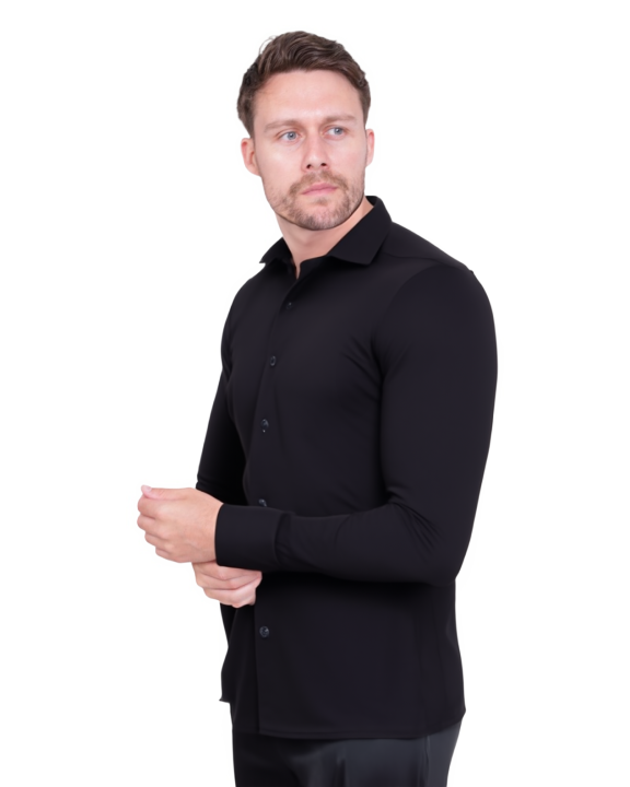 Black Cotton Plain Muscle fit Stretch Shirt-Makrom