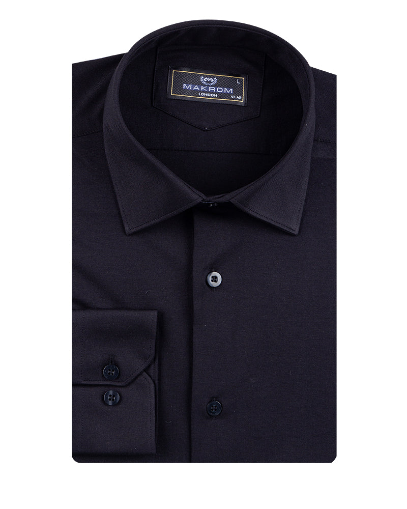 Black Cotton Plain Muscle fit Stretch Shirt-Makrom