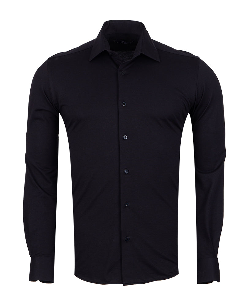 Black Cotton Plain Muscle fit Stretch Shirt-Makrom