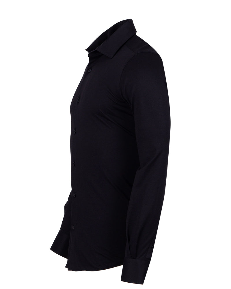 Black Cotton Plain Muscle fit Stretch Shirt-Makrom
