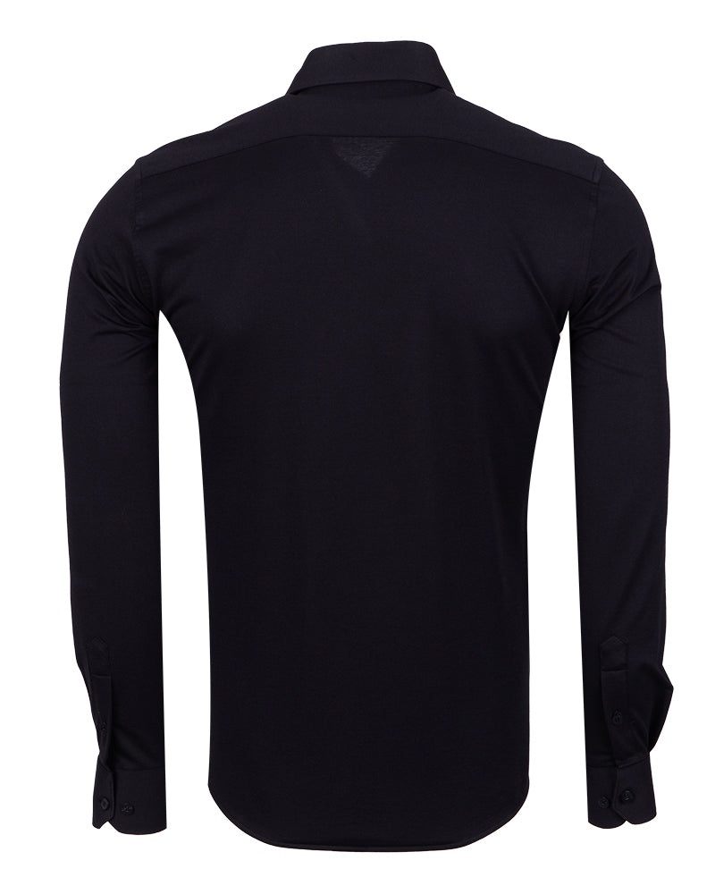 Black Cotton Plain Muscle fit Stretch Shirt-Makrom
