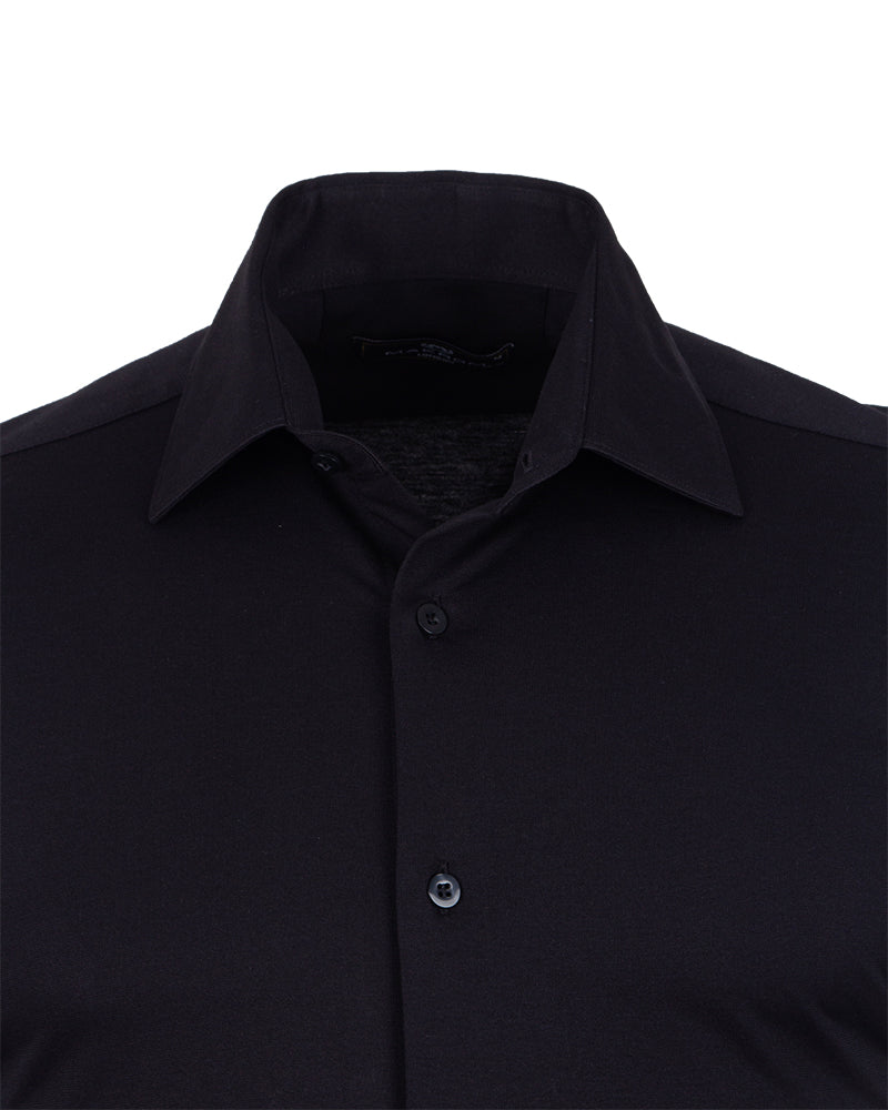 Black Cotton Plain Muscle fit Stretch Shirt-Makrom