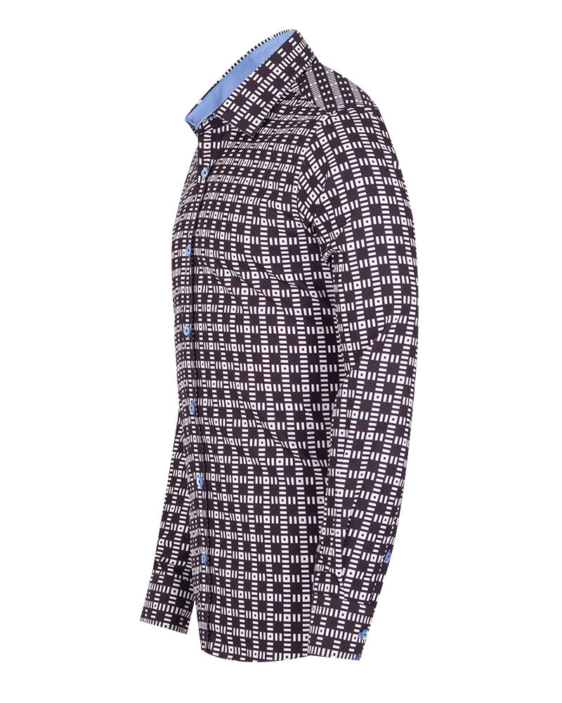 Black Dashed Line Check Print Shirt-Makrom