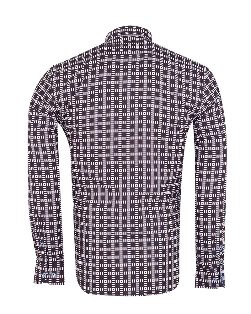 Black Dashed Line Check Print Shirt-Makrom