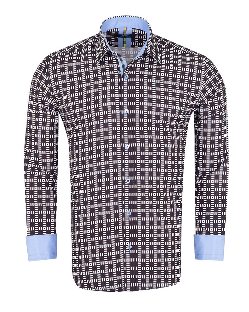 Black Dashed Line Check Print Shirt-Makrom
