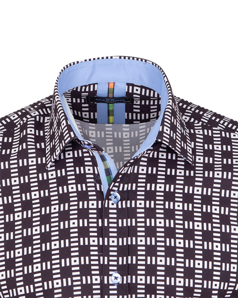 Black Dashed Line Check Print Shirt-Makrom