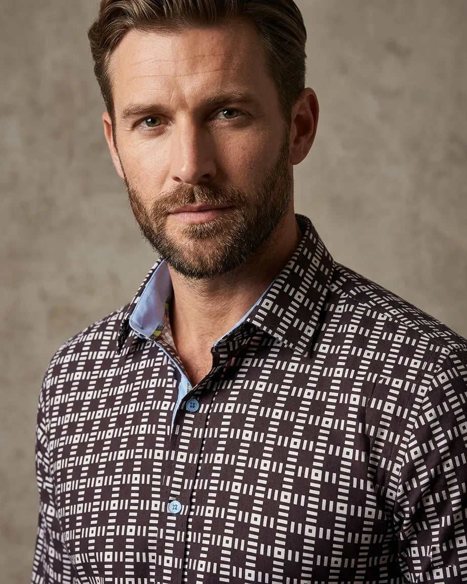 Black-Dashed-Line-Check-Print-Shirt-Print-Shirt-9