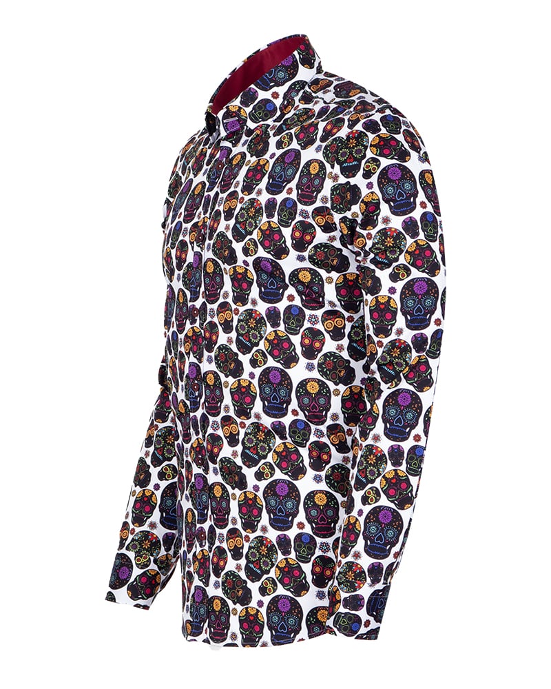 Black Day of the Dead Skull Print Shirt with Matching Handkerchief-Makrom