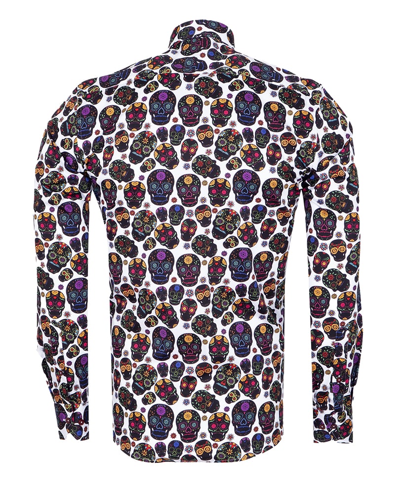 Black Day of the Dead Skull Print Shirt with Matching Handkerchief-Makrom