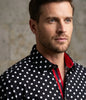 Black Dot Print Men's Shirt with Matching Handkerchief