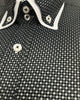 Black Double Collar Mini Polka Dot Men's Shirt-Makrom