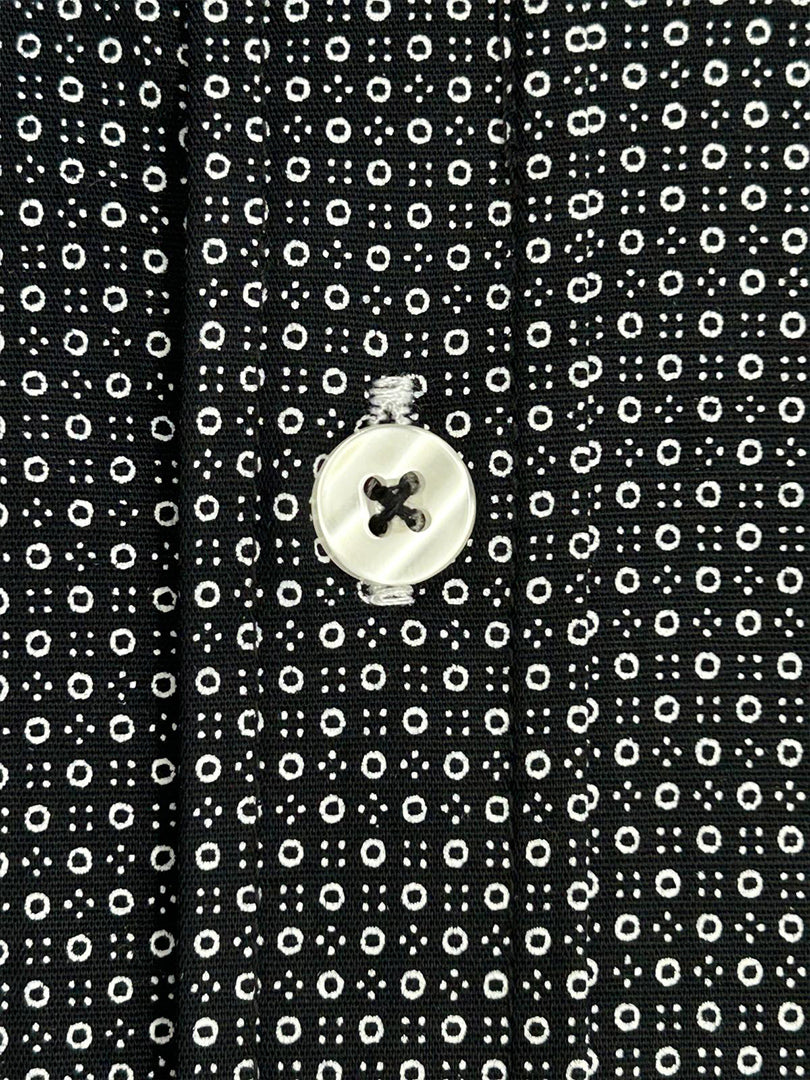 Black Double Collar Mini Polka Dot Men's Shirt-Makrom