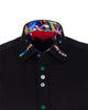 Black shirt with a colorful collar on a white background