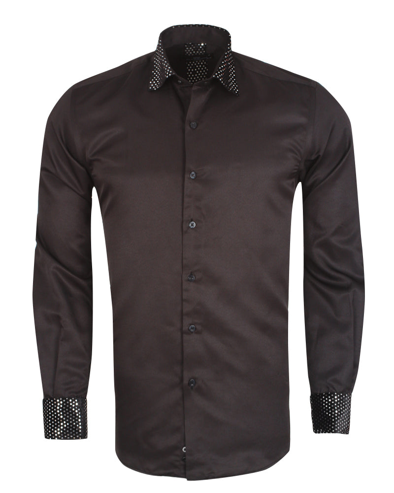 Black Fashion Shirt with Sequin Collar & Sleeve Design-Makrom