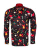 Black Festive Christmas Print Shirt-Makrom