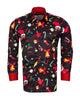Black Festive Christmas Print Shirt-Makrom