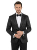 Black Floral Flock Design Blazer with Contrasting Lapel & Matching Bow Tie-Makrom