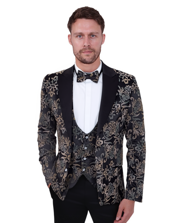 Black Floral Men's Fashion Blazer-Makrom