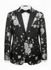 Black Flower Design Blazer with Contrasting Lapel-Makrom