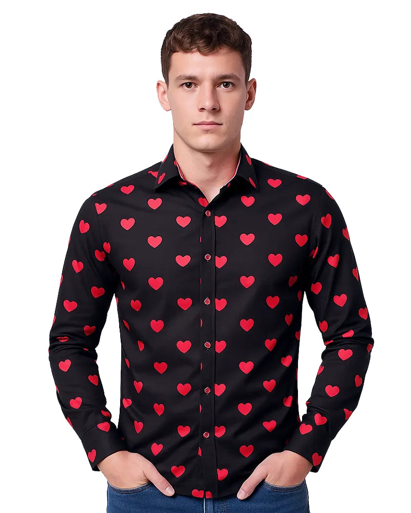 Black Heart Print Shirt-Makrom