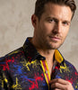 Black Paint Splatter Print Men's Shirt with Matching Handkerchief