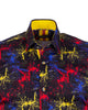 Black Paint Splatter Print Men's Shirt with Matching Handkerchief-Makrom