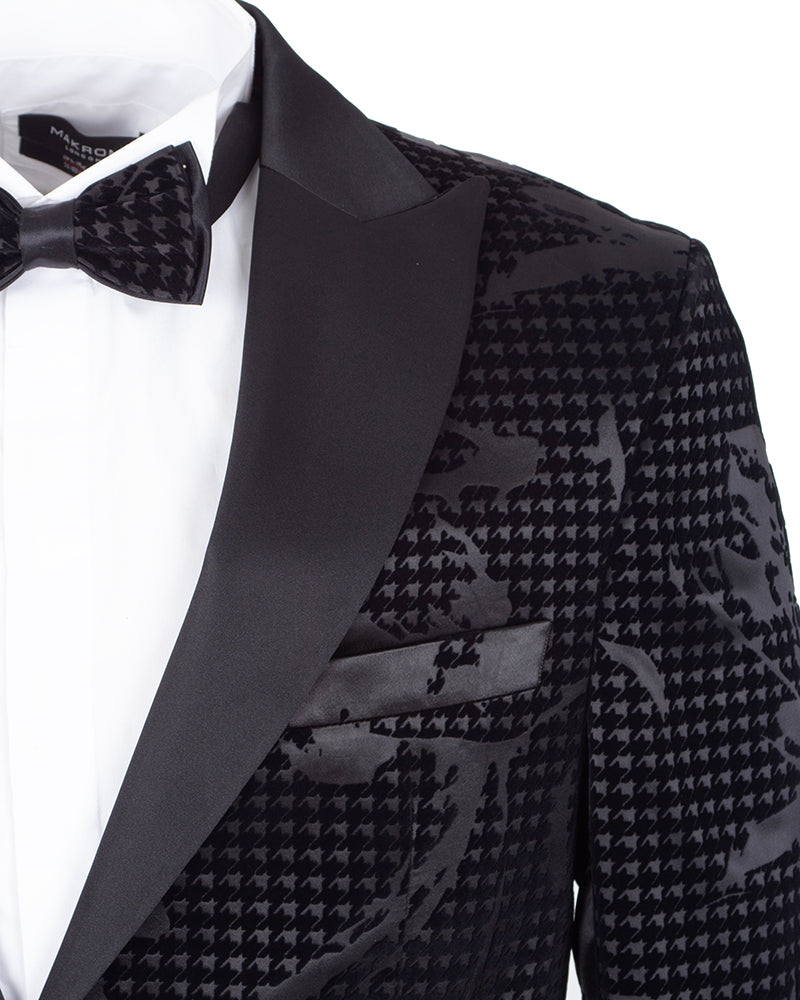 Black Paisley Flock Design Fashion Blazer & Matching Bow Tie-Makrom