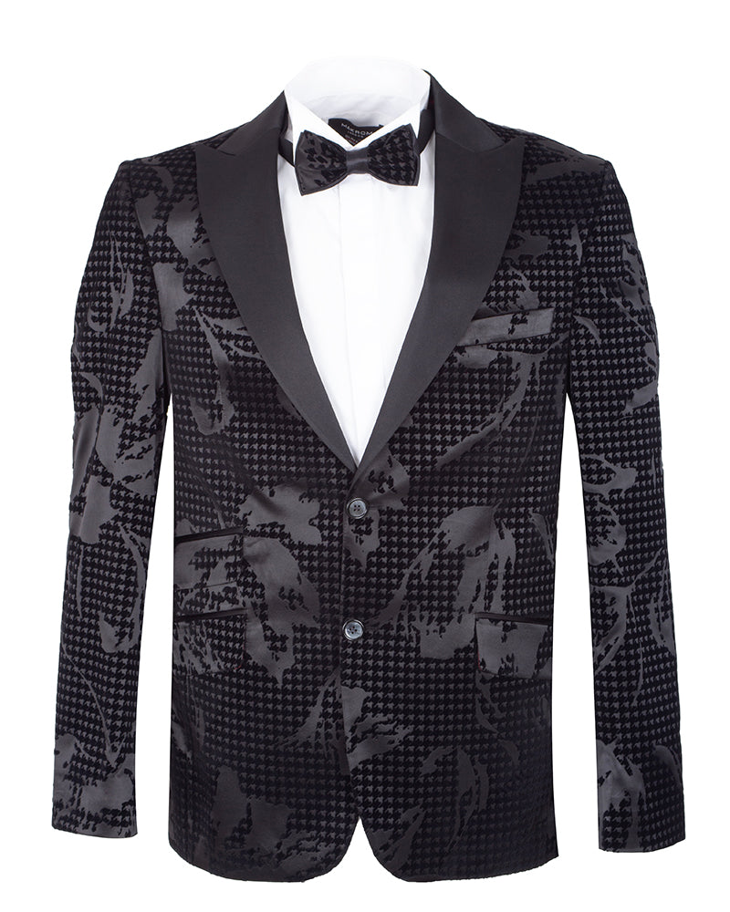 Black Paisley Flock Design Fashion Blazer & Matching Bow Tie-Makrom