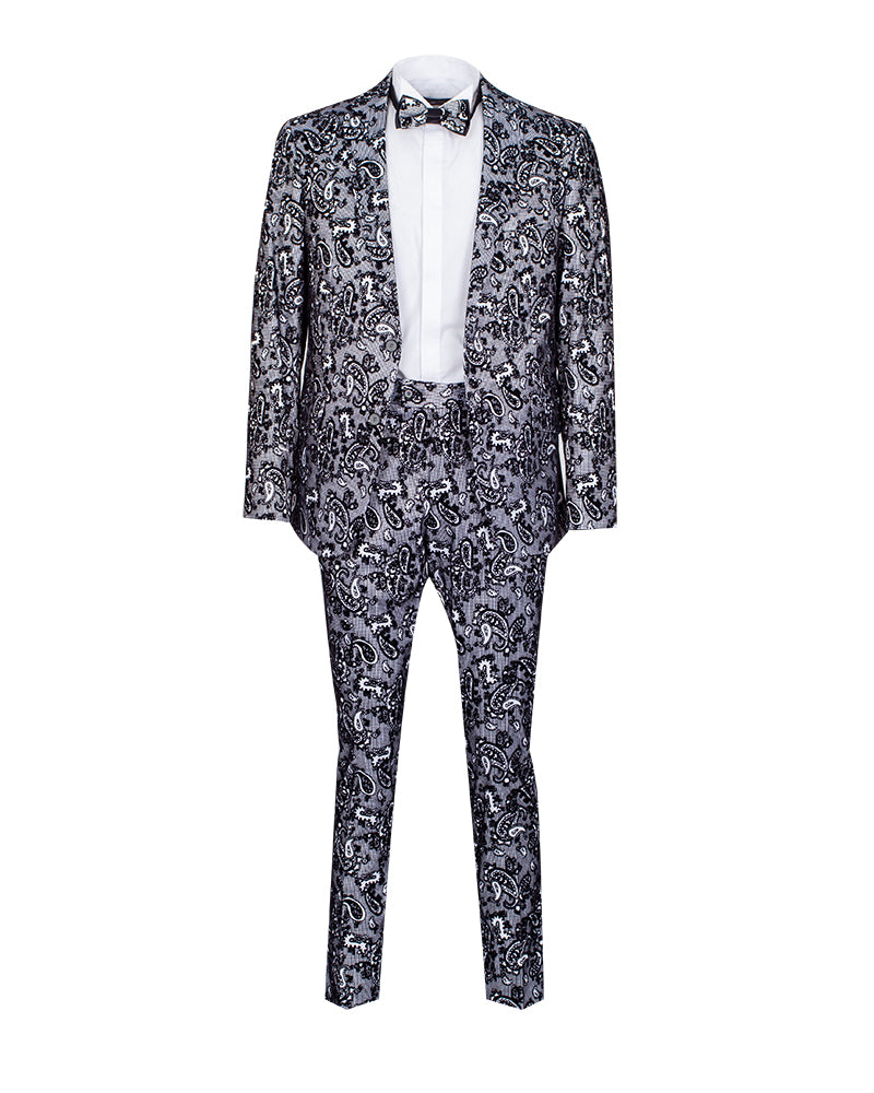 Black & Paisley Three Piece Fashion Suit-Makrom