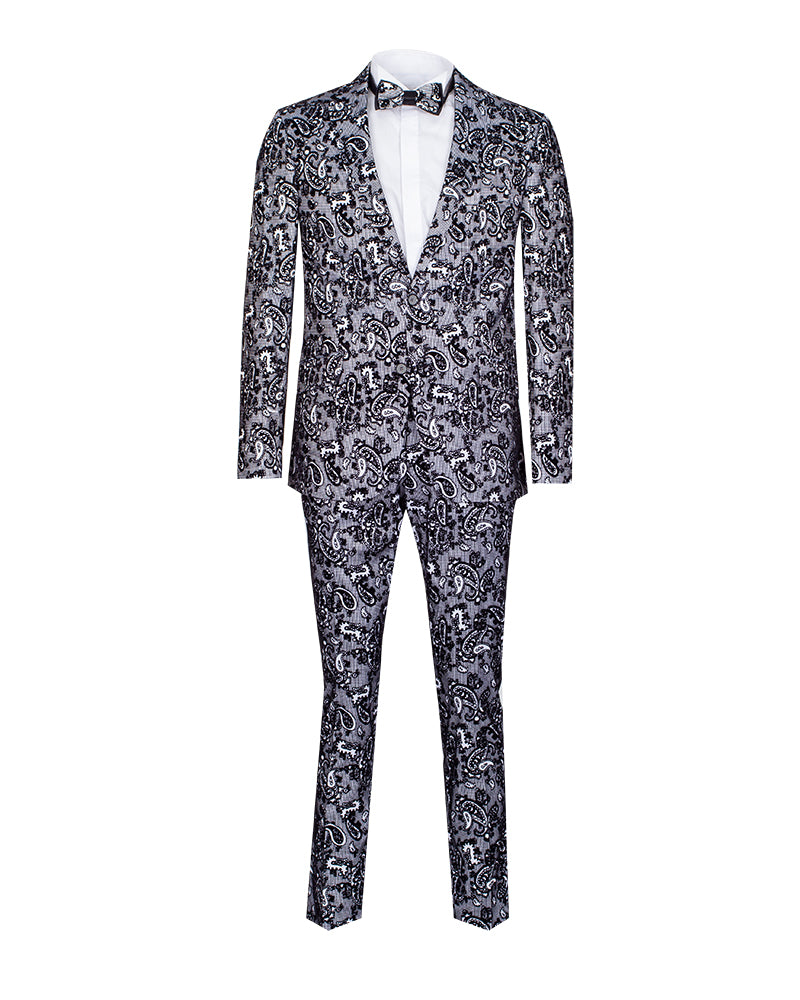 Black & Paisley Three Piece Fashion Suit-Makrom
