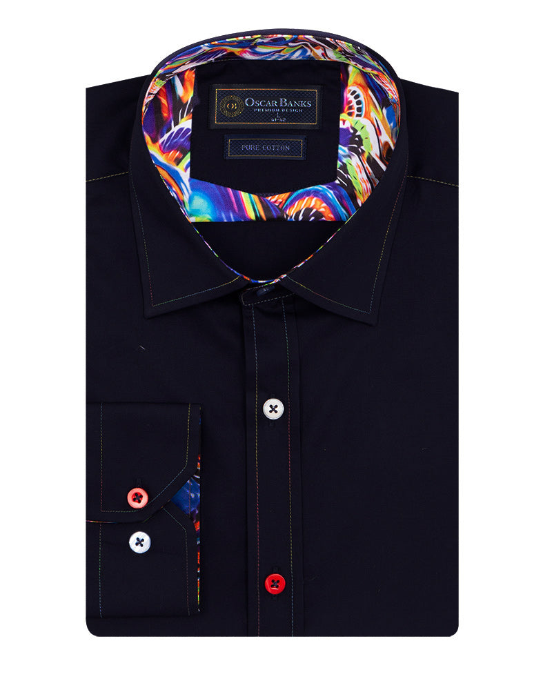 Black Plain Pure Cotton Men's Shirt-Makrom