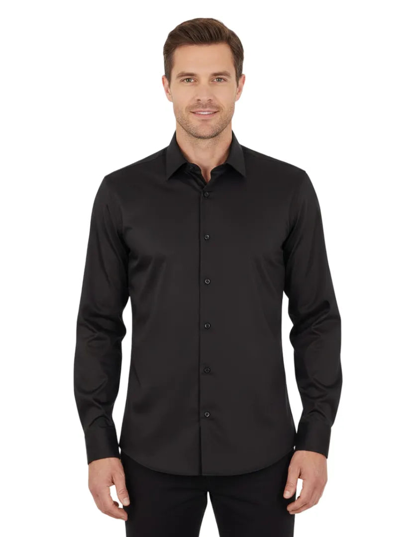 Black Plain Pure Cotton Non Iron Men's Shirt-Makrom
