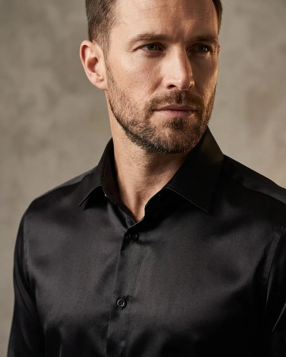 Black Plain Satin Classic Men’s Shirt