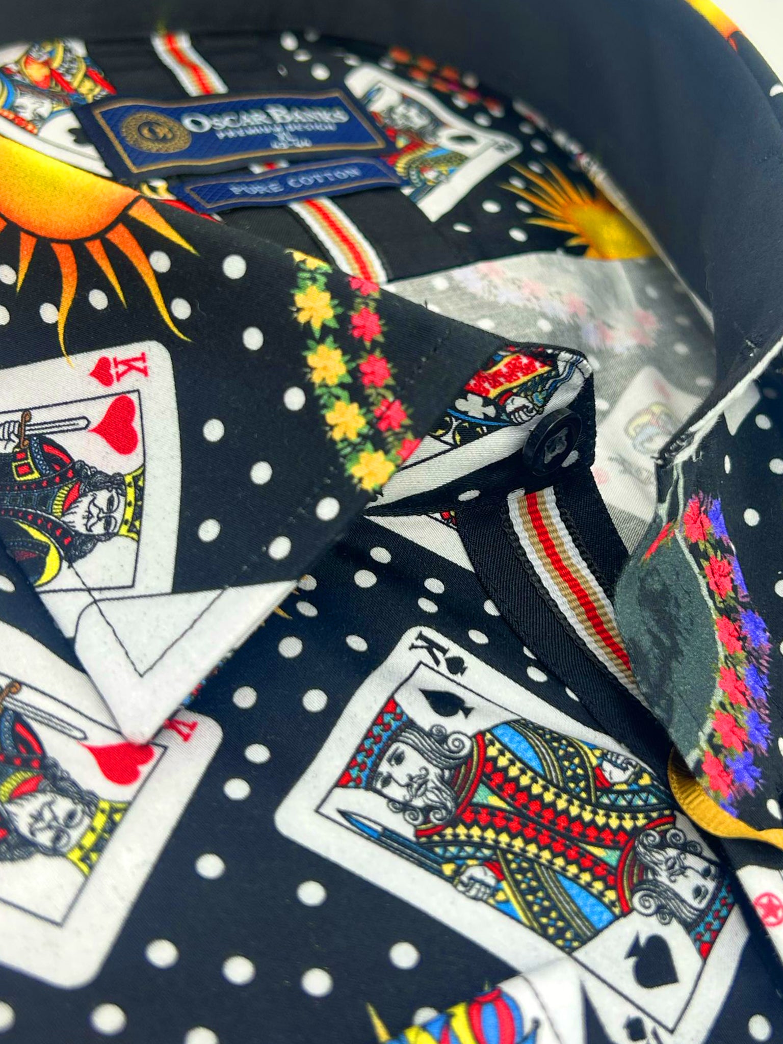 Black Playing Card Print Shirt with Matching Handkerchief-Makrom