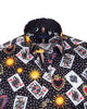 Black Playing Card Print Shirt with Matching Handkerchief-Makrom