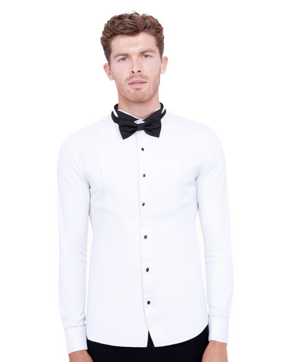 Black Pleated Dress Shirt with Bow Tie-Makrom